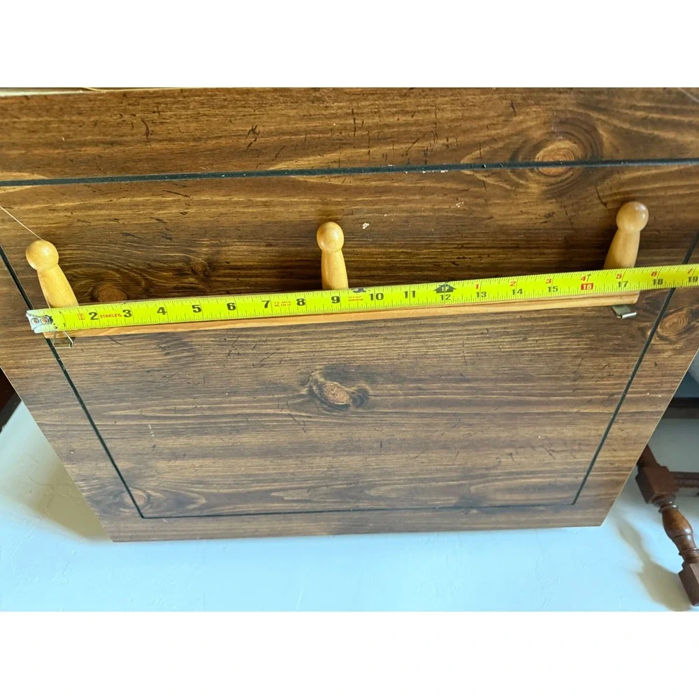 Vintage Wooden 3 Peg Wall Mount Coat Hat Rack Natural Wood Shaker Style 17.5